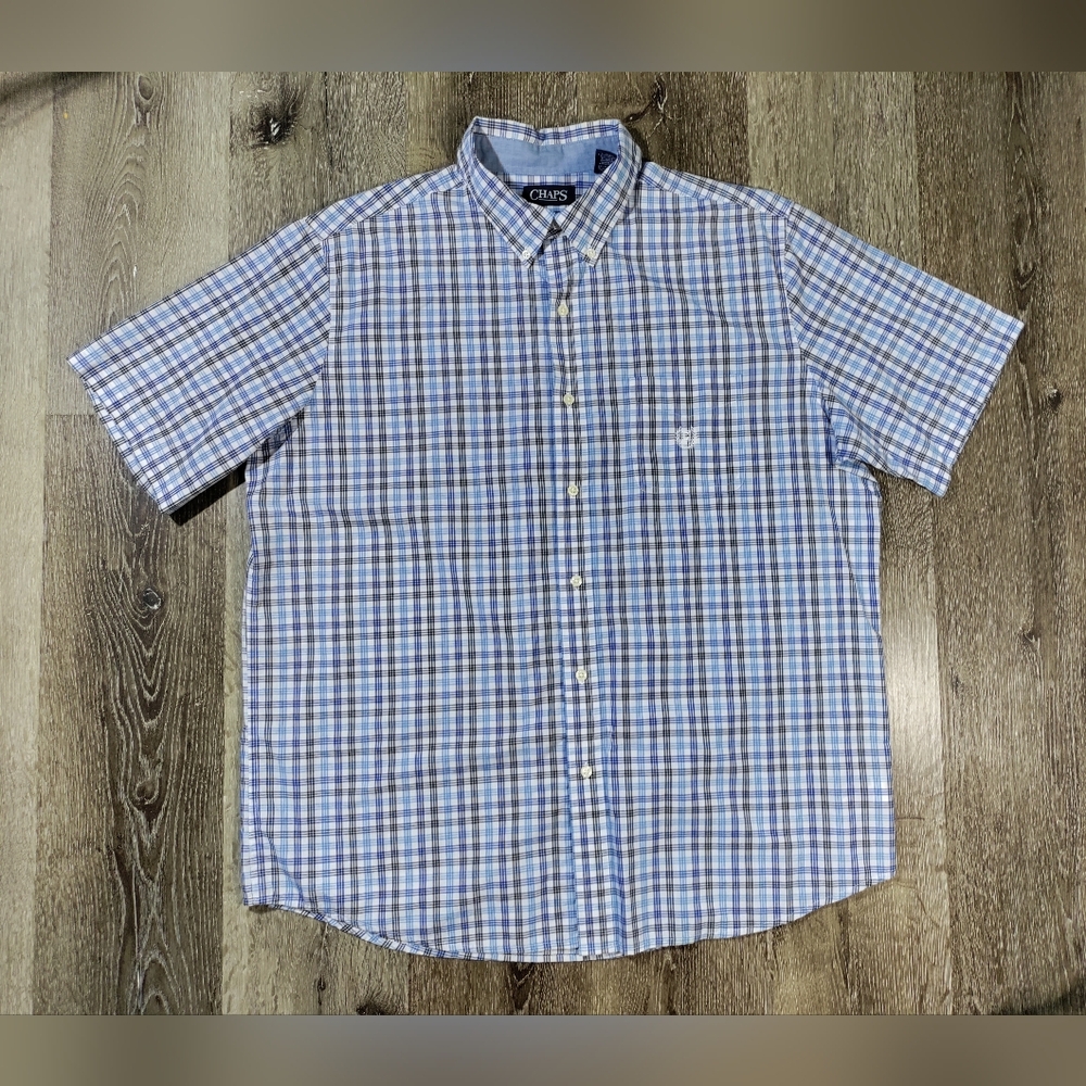 Chaps Blue and White Plaid Men's Shirt